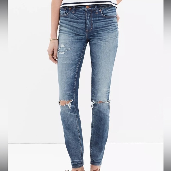 Madewell High Riser Skinny Jeans Torn-Knee Medium Wash Size 27 - Picture 1 of 15